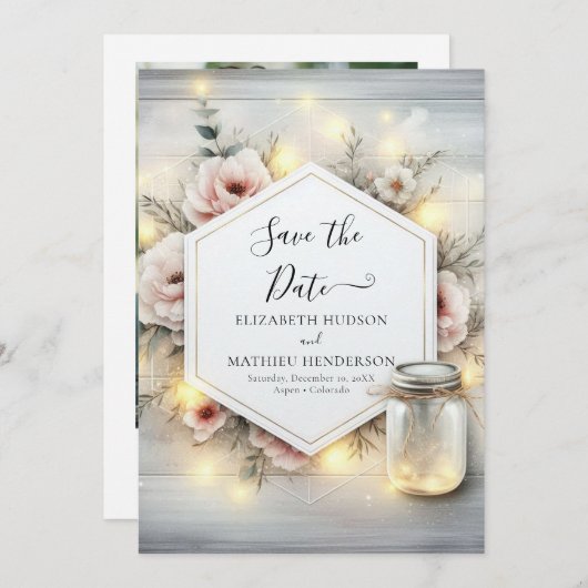 Whimsical Bloom Mason Jar Wedding Save The Date (Voorkant / Achterkant)