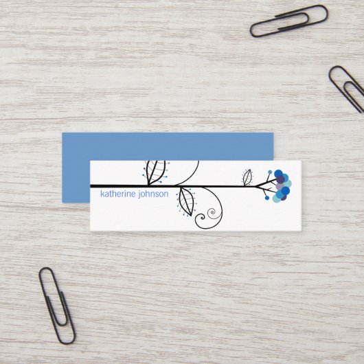 Whimsical Bloom Tree Azure Blue Stippen Kleurrijk Mini Visitekaartje (Voorkant / Achterkant in situ)