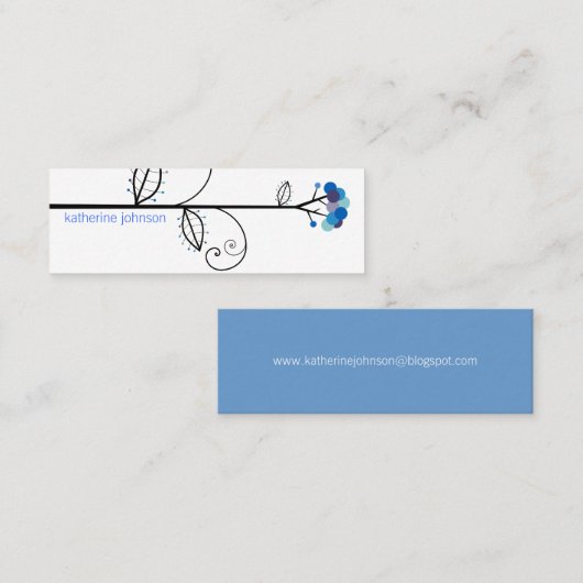 Whimsical Bloom Tree Azure Blue Stippen Kleurrijk Mini Visitekaartje (Voorkant / Achterkant)