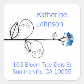 Whimsical Bloom Tree Blue Stippen Chique retour ad Vierkante Sticker (Voorkant)