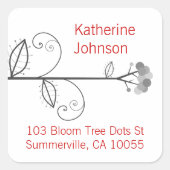 Whimsical Bloom Tree Grey Stippen Chique retour ad Vierkante Sticker (Voorkant)