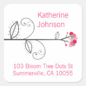 Whimsical Bloom Tree Hot Roze Stippen Chique Adres Vierkante Sticker (Voorkant)
