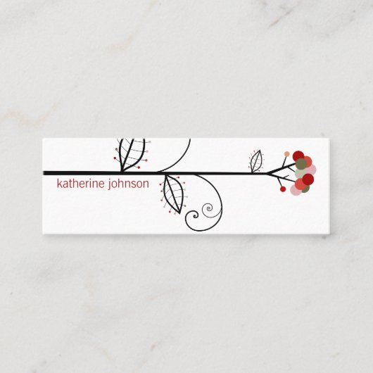 Whimsical Bloom Tree Scarlet Rode Stippen Kleurrij Mini Visitekaartje (Voorkant)