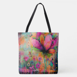 Whimsical Blooms Een uitbarsting van kleurrijke vr Tote Bag