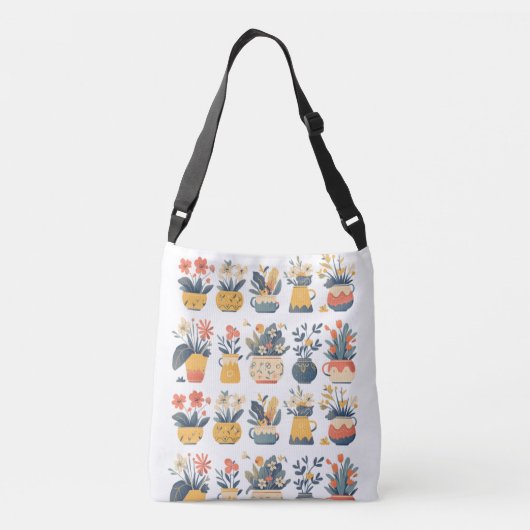 Whimsical Blooms in levendige potten Crossbody Tas (Achterkant)