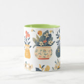 Whimsical Blooms in levendige potten Mok (Midden)