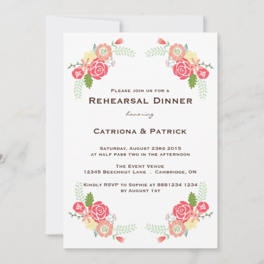 Whimsical Blooms Rehearsal Dinner Invitation Kaart (Voorkant)