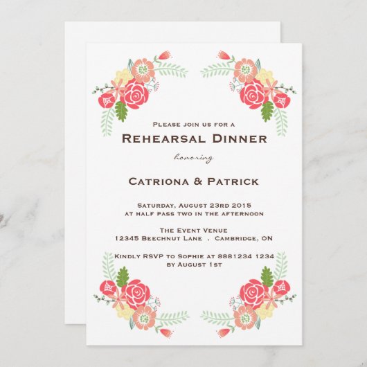 Whimsical Blooms Rehearsal Dinner Invitation Kaart (Voorkant / Achterkant)