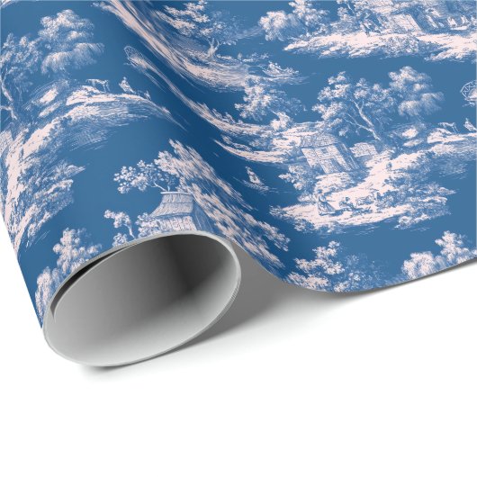 Whimsical Blue and White Countryside Scene Cadeaupapier (Rol Hoek)