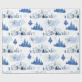 Whimsical Blue and White Mouse Village Holiday Cadeaupapier (Vlak)