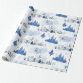 Whimsical Blue and White Mouse Village Holiday Cadeaupapier (Uitgerold)