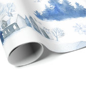 Whimsical Blue and White Mouse Village Holiday Cadeaupapier (Rol Hoek)