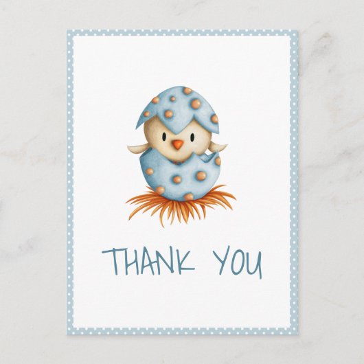 Whimsical Blue Baby Bird Hatching Dank u Briefkaart (Voorkant)