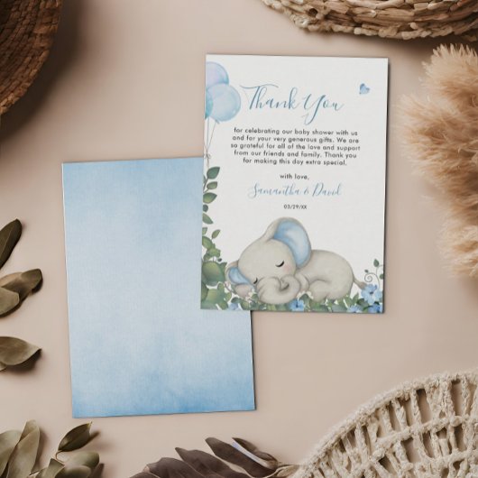 Whimsical Blue Baby Elephant Thank You Card Bedankkaart