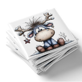 Whimsical Blue Baby Reindeer Christmas Magnet