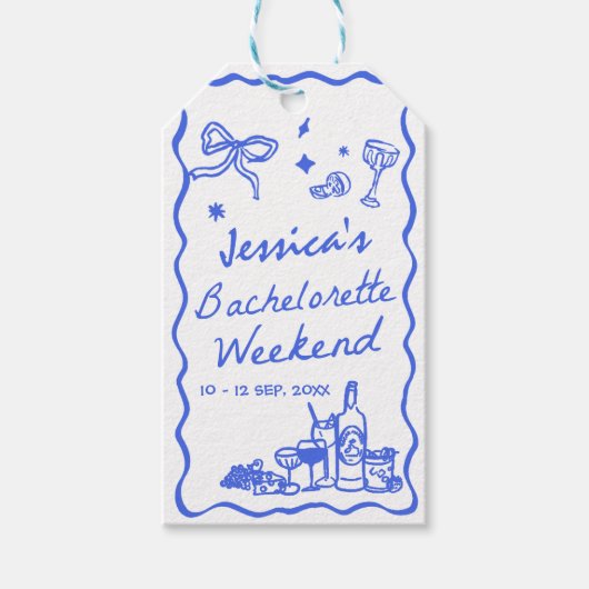 Whimsical Blue Bachelorette Party Weekend Cadeaulabel (Voorkant)