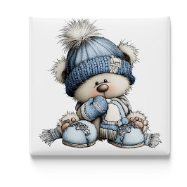 Whimsical Blue Bear Christmas Magnet