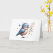 Whimsical Blue Bird All-Occasion Blank Groet Kaart (Gele Bloem)