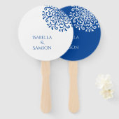 Whimsical Blue bloeien Handwaaier (Voorkant en achterkant)