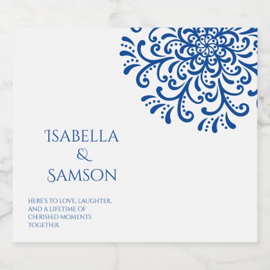 Whimsical Blue bloeien Sparkling Wijnetiket (Enkel label)