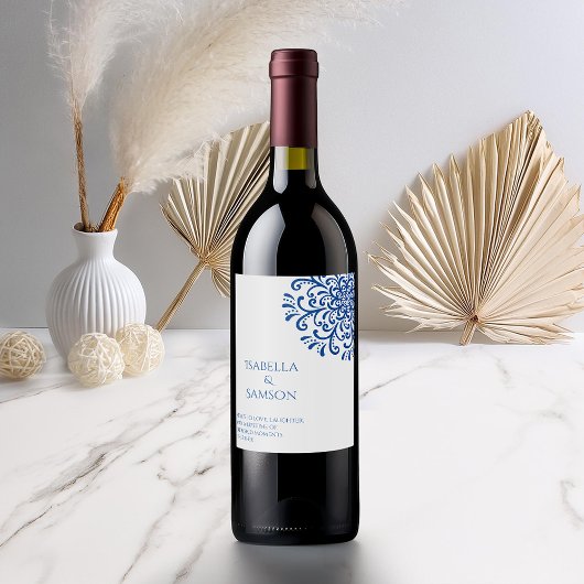 Whimsical Blue bloeien Wijn Etiket