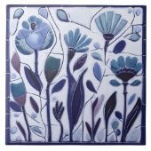 Whimsical Blue Bloemen Tegeltje (Voorkant)