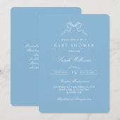 Whimsical Blue Bow Baby Shower Boy invitation Kaart (Voorkant / Achterkant)
