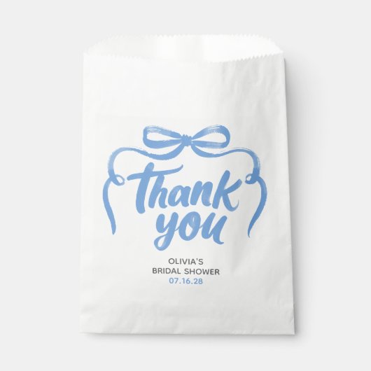 Whimsical Blue Bow Handwritten Bridal Thank You Bedankzakje (Voorkant)