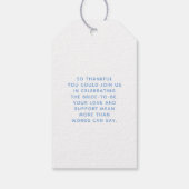 Whimsical Blue Bow Handwritten Bridal Thank You Cadeaulabel (Achterkant)