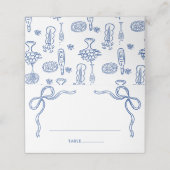 Whimsical Blue Bow Vrijgezellenfeest Gevouwen Plaa Plaatskaartje (Buitenkant ongevouwen)