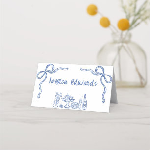 Whimsical Blue Bow Vrijgezellenfeest Gevouwen Plaa Plaatskaartje