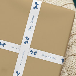 Whimsical Blue Bows Merry Christmas Custom Name Satijnen Lint