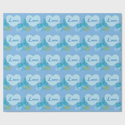 Whimsical Blue Bubble Heart Love Cadeaupapier (Vlak)