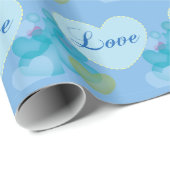 Whimsical Blue Bubble Heart Love Cadeaupapier (Rol Hoek)