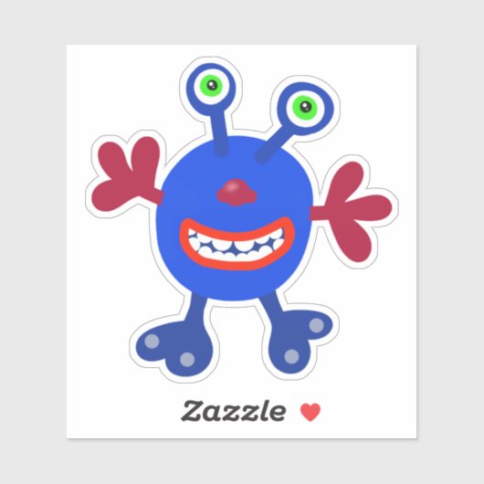 Whimsical Blue Bug Eyed Monster 4 x 4 Sticker (Vel)