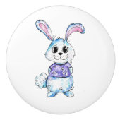 Whimsical Blue Bunny Keramische Knop (Voorkant)