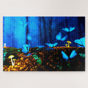 Whimsical Blue Butterflies paddenstoelen Legpuzzel
