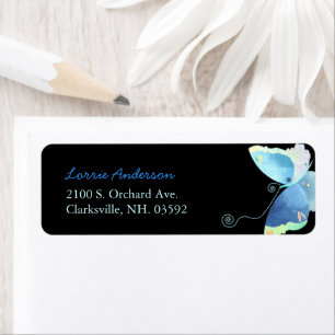 Whimsical Blue Butterfly Business Address Etiket