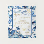 Whimsical Blue Butterfly Kisses Baby shower Party Wandkleed (Voorkant)