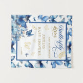 Whimsical Blue Butterfly Kisses Baby shower Party Wandkleed (Voorkant (horizontaal))