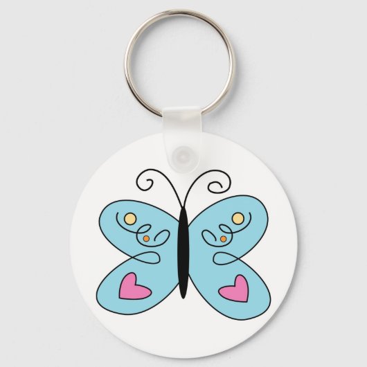 Whimsical Blue Butterfly met hart Wings Sleutelhanger (Voorkant)