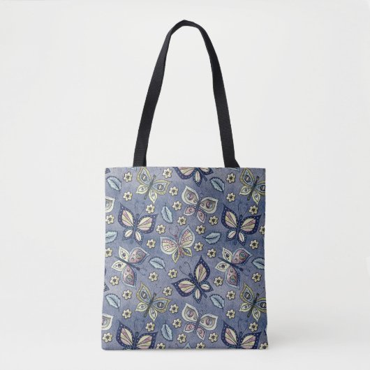 Whimsical Blue Butterfly Naadloos Patroon Tote Bag (Voorkant)
