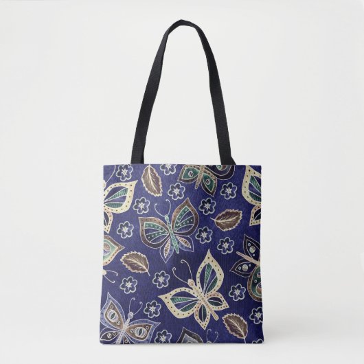 Whimsical Blue Butterfly Naadloos Patroon Tote Bag (Voorkant)