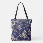 Whimsical Blue Butterfly Naadloos Patroon Tote Bag (Achterkant)