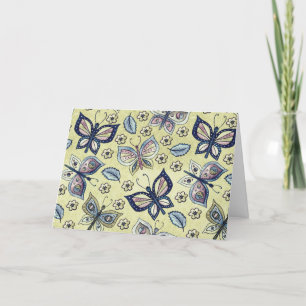 Whimsical Blue Butterfly Pattern Blank Note Kaart