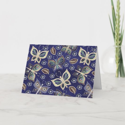 Whimsical Blue Butterfly Pattern Blank Note Kaart (Achterkant)