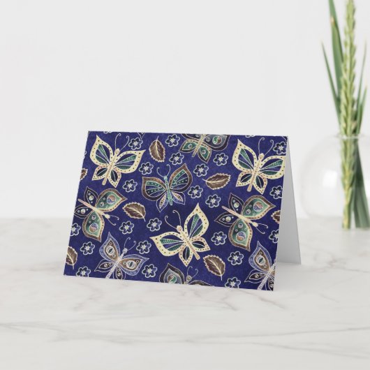 Whimsical Blue Butterfly Pattern Blank Note Kaart (Voorkant)
