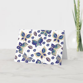 Whimsical Blue Butterfly Pattern Blank Note Kaart
