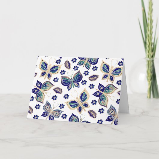 Whimsical Blue Butterfly Pattern Blank Note Kaart (Voorkant)