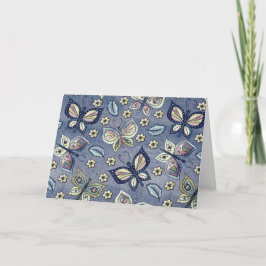 Whimsical Blue Butterfly Pattern Blank Note Kaart